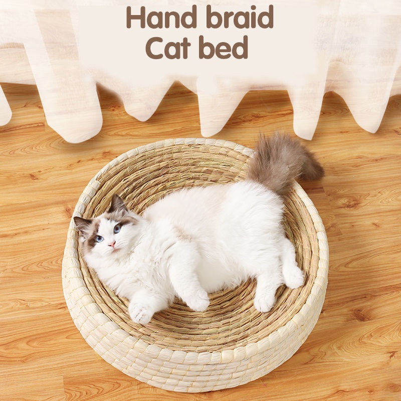 Hand Braid Cat Bed Biodegradable Pet Straw Braided Bed Puppy Kneel
