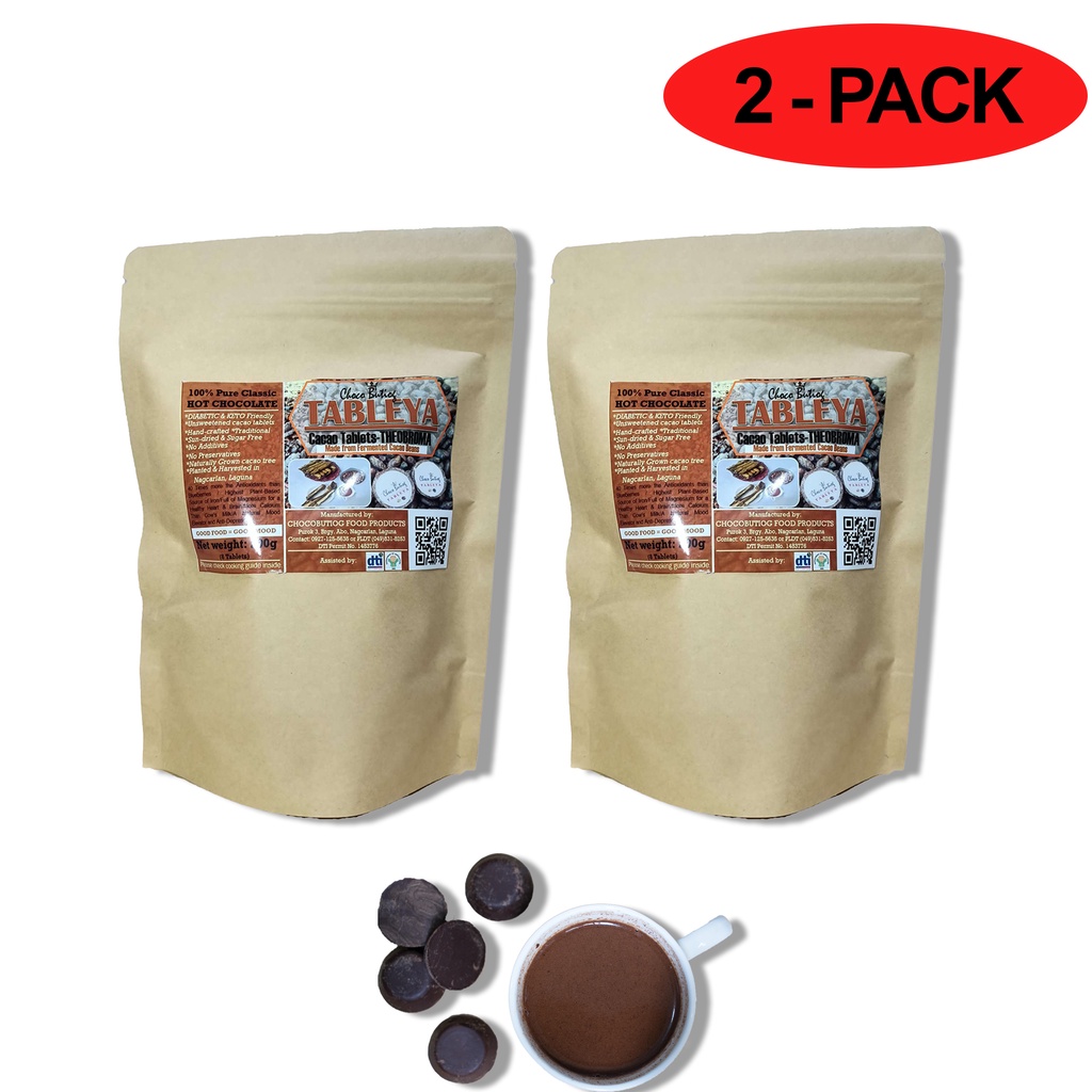 2-PACK Pure Cacao Tableya 8pcs Fermented Theobroma (100%) cacao beans ...