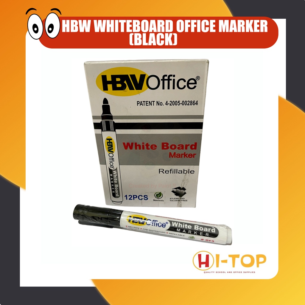 HBW Whiteboard Marker Black Refillable (sold per piece) Shopee