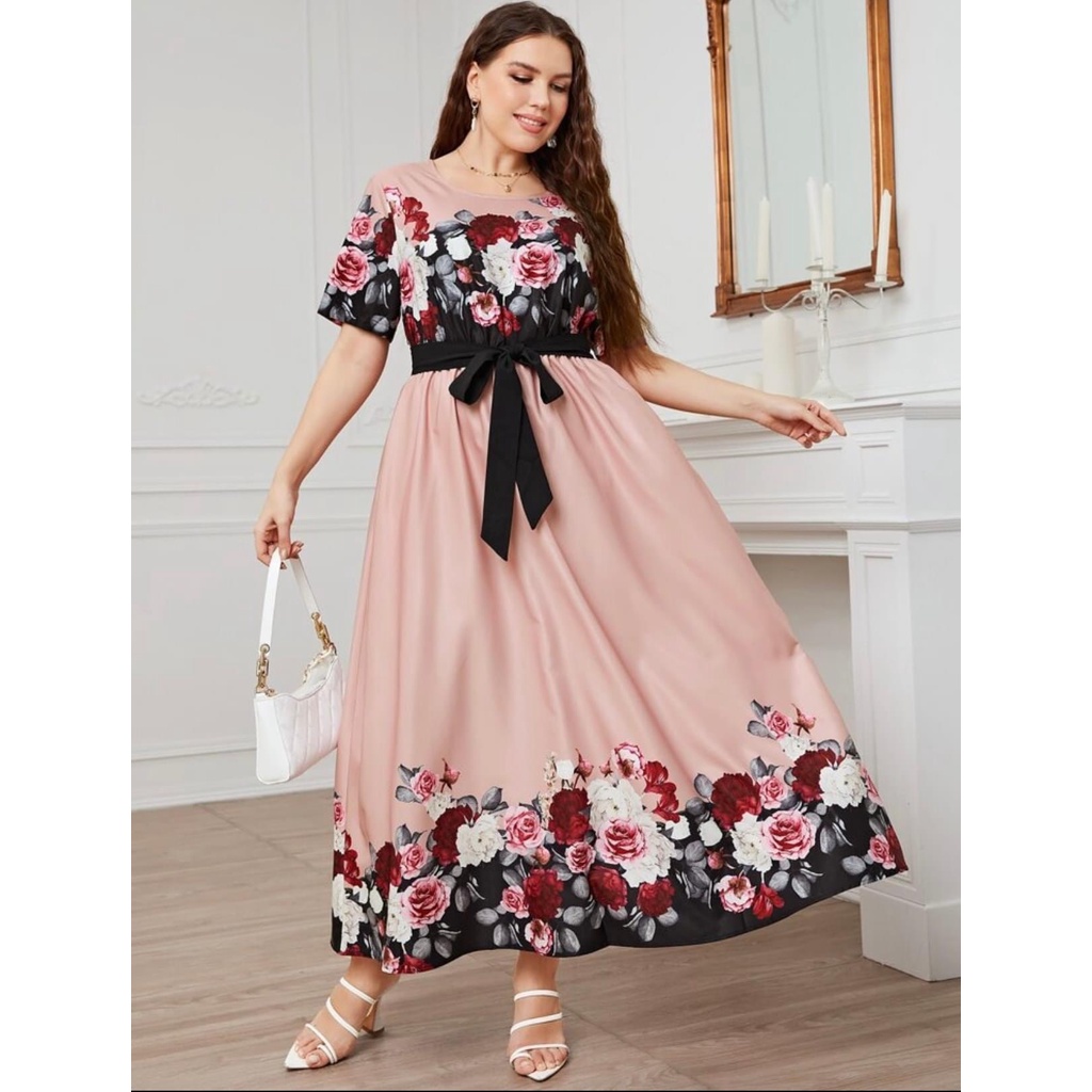 Plus Size Women Vintage Floral Maxi Dress | Shopee Philippines