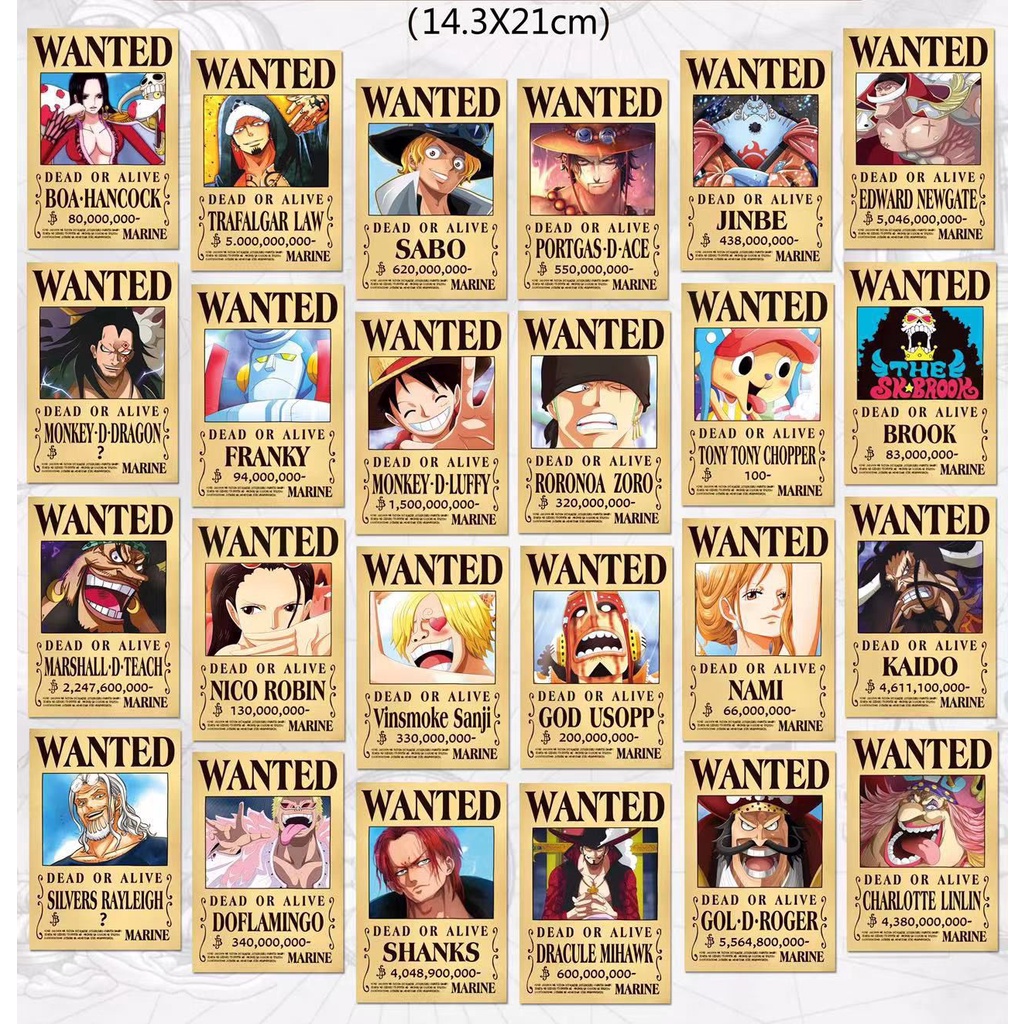 One Piece Poster Wanted Luffy Zoro Warlord Set Of 8/9 Small Set of 8/9 ...