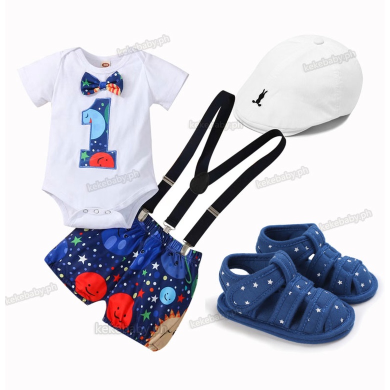New Baby Boy Outfit Cotton Bodysuit Suspenders Shorts Set Terno 1st