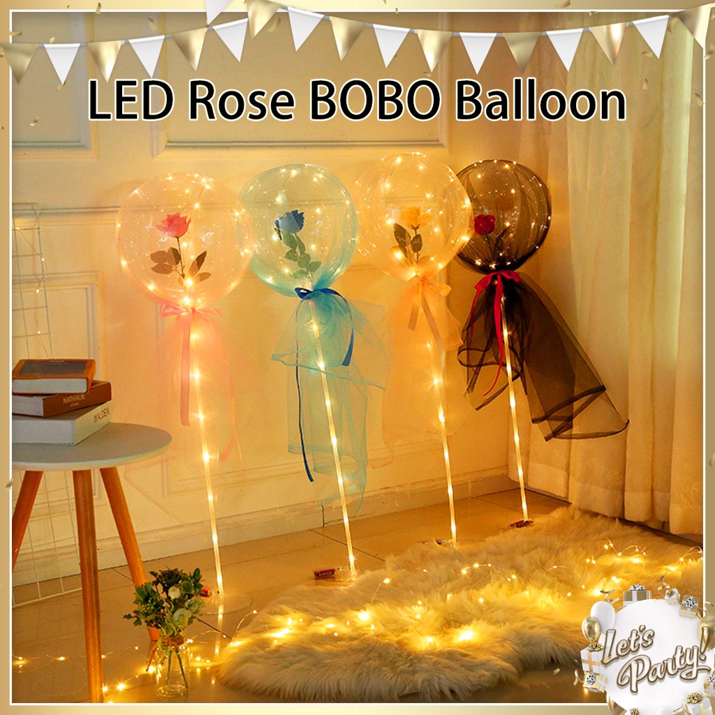 (No Battery) Led Rose Bobo Ball Bouquet Transparent Luminous Balloon ...