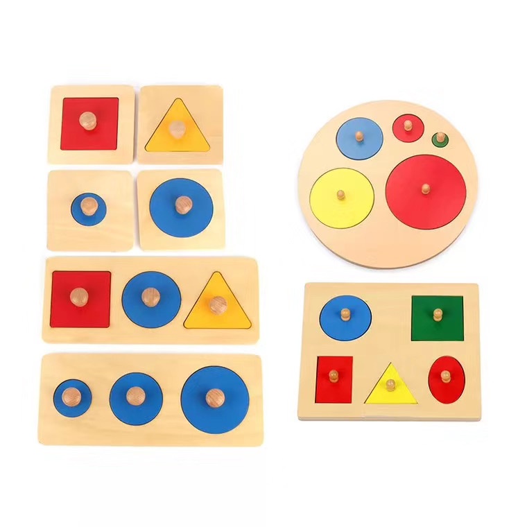 LIQU Montessori Multiple Shape Puzzles First Shapes Jumbo Knob Wooden