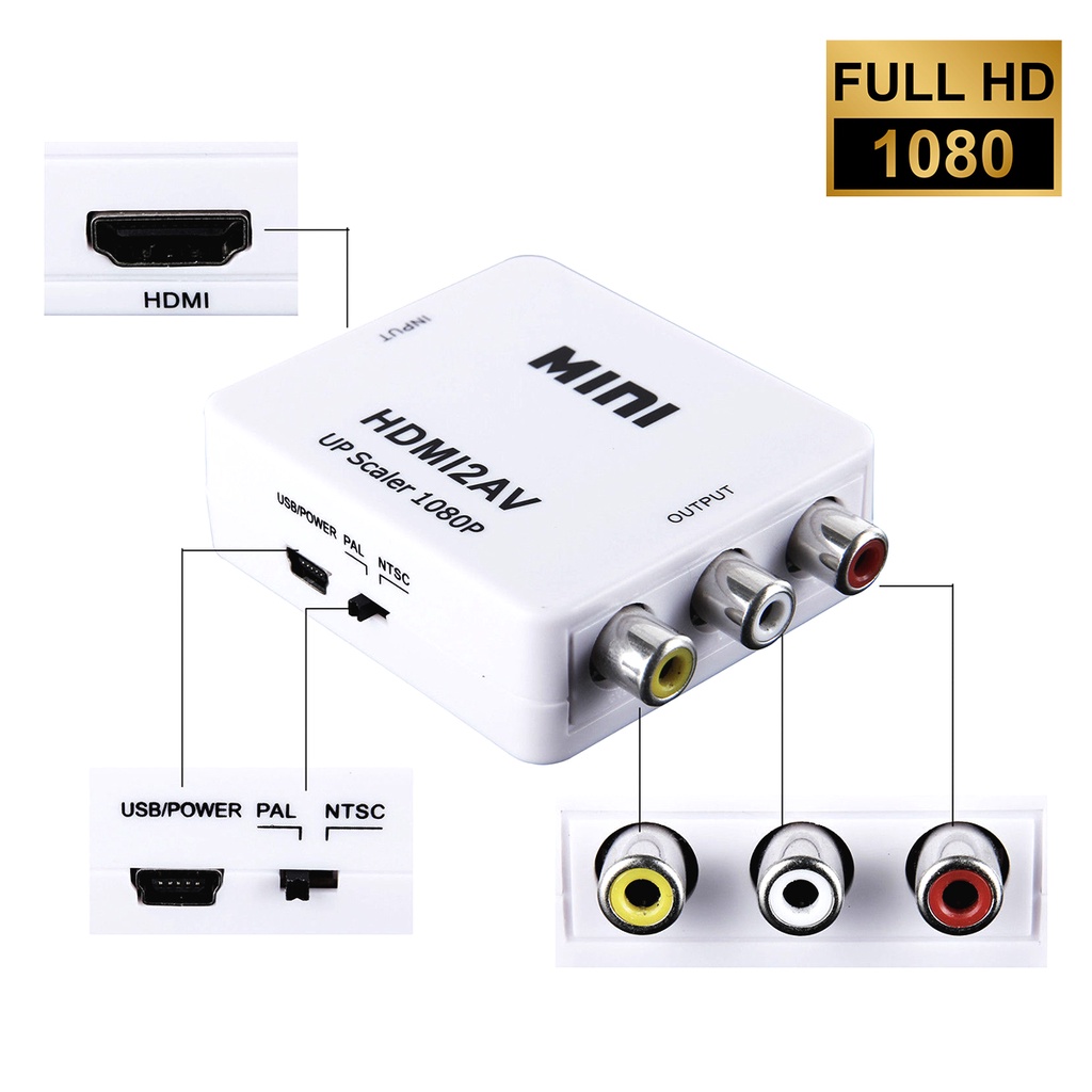 Adapter HD 1080P Mini HDMI2AV video converter supports NTSC PAL new ...