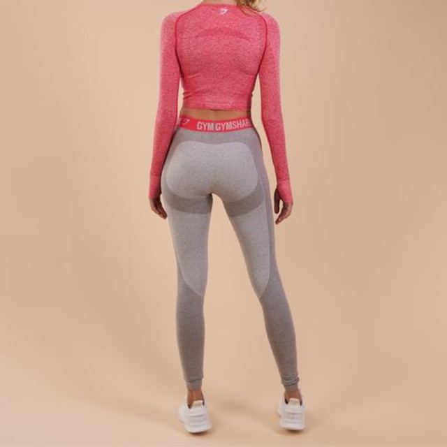 GYMSHARK womens small flex grey leggings with pink waistband