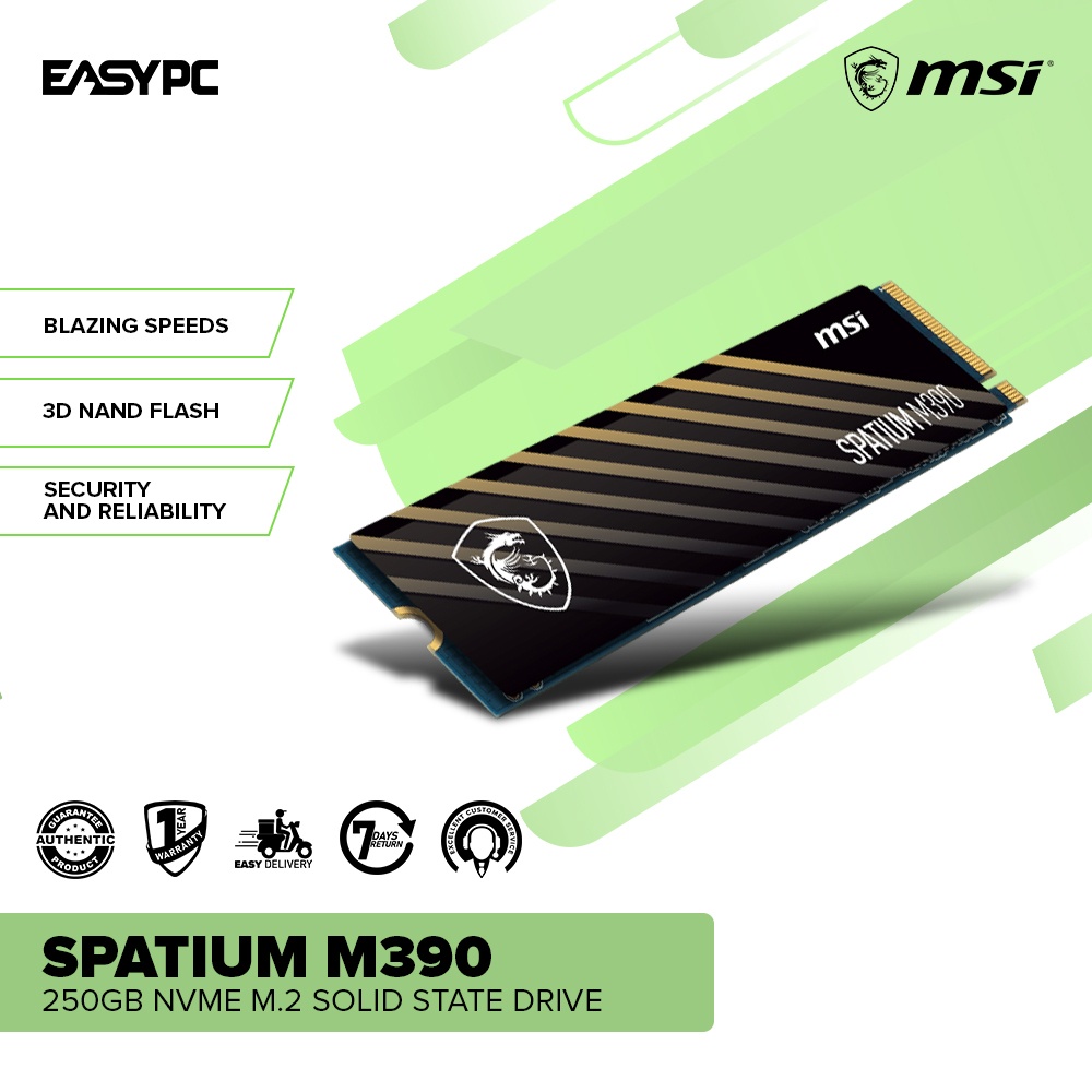  MSI SPATIUM M390 NVMe M.2 1TB Internal Gaming SSD PCIe Gen3 up  to 3300MB/s 3D NAND Up to 1200 TBW : Electronics