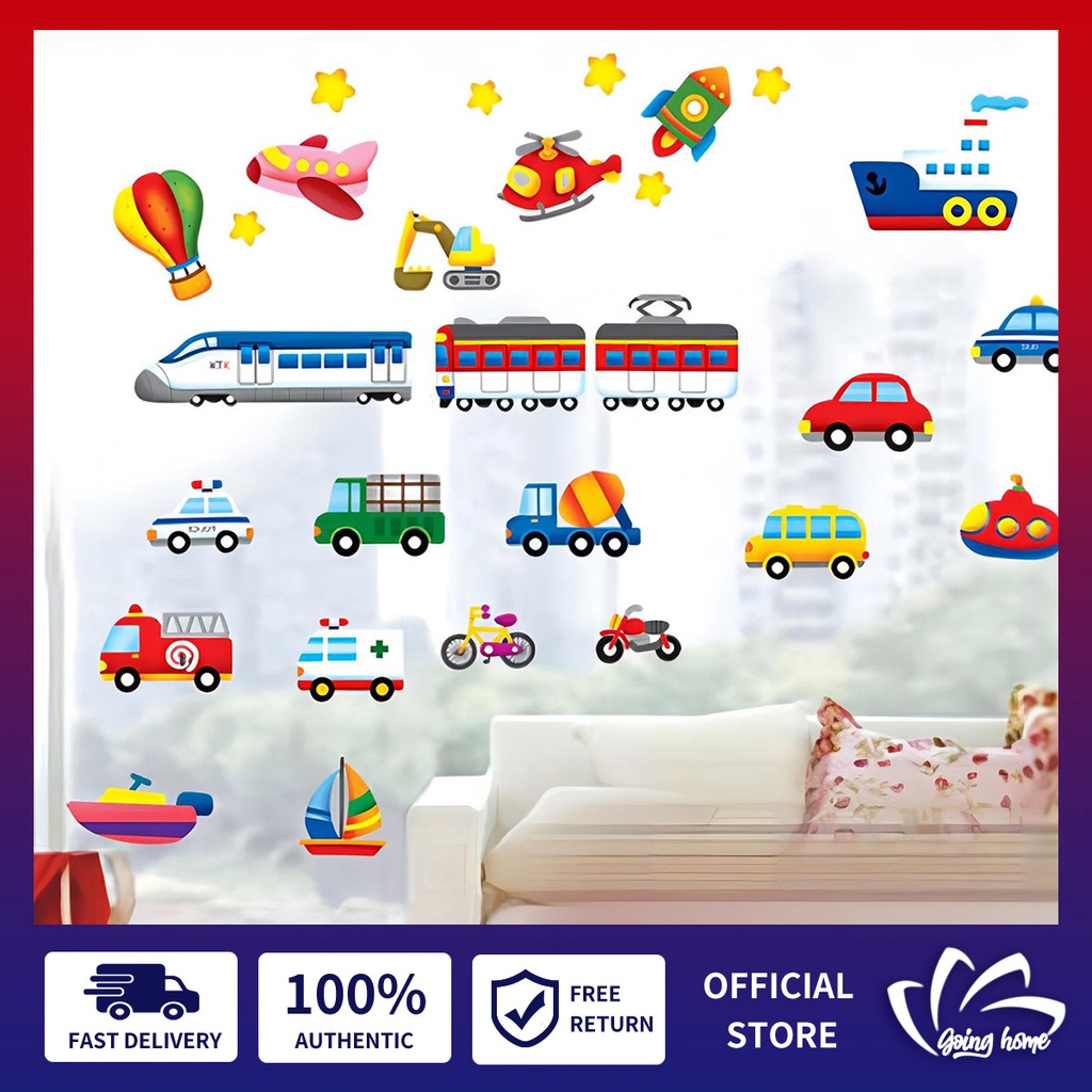Car Transportation Wall Stickers Decor Kids Peel and Stick Vinyl ...