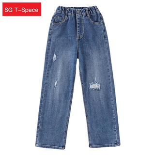 New Arrival Girls Jeans Wide Leg Pants Straight Cotton Children Loose Jeans  Ripped Denim Trousers Fashion Kid Big Girls Clothing