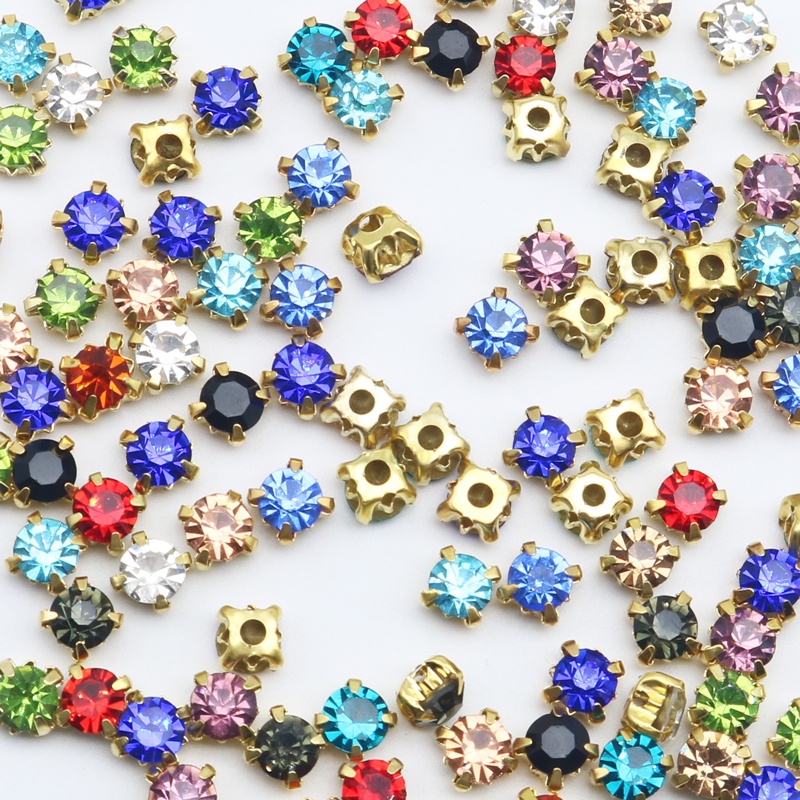 100pcs/Pack 3/4/5mm Glass Hand-Sewn Diamond Golden Four-Claw Color ...