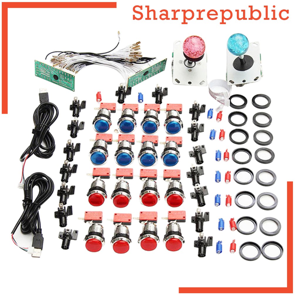 2 Player LED Arcade Button Kit - Red & Blue Joysticks With 20 LED Buttons For Raspberry Pi & MAME Cabinets