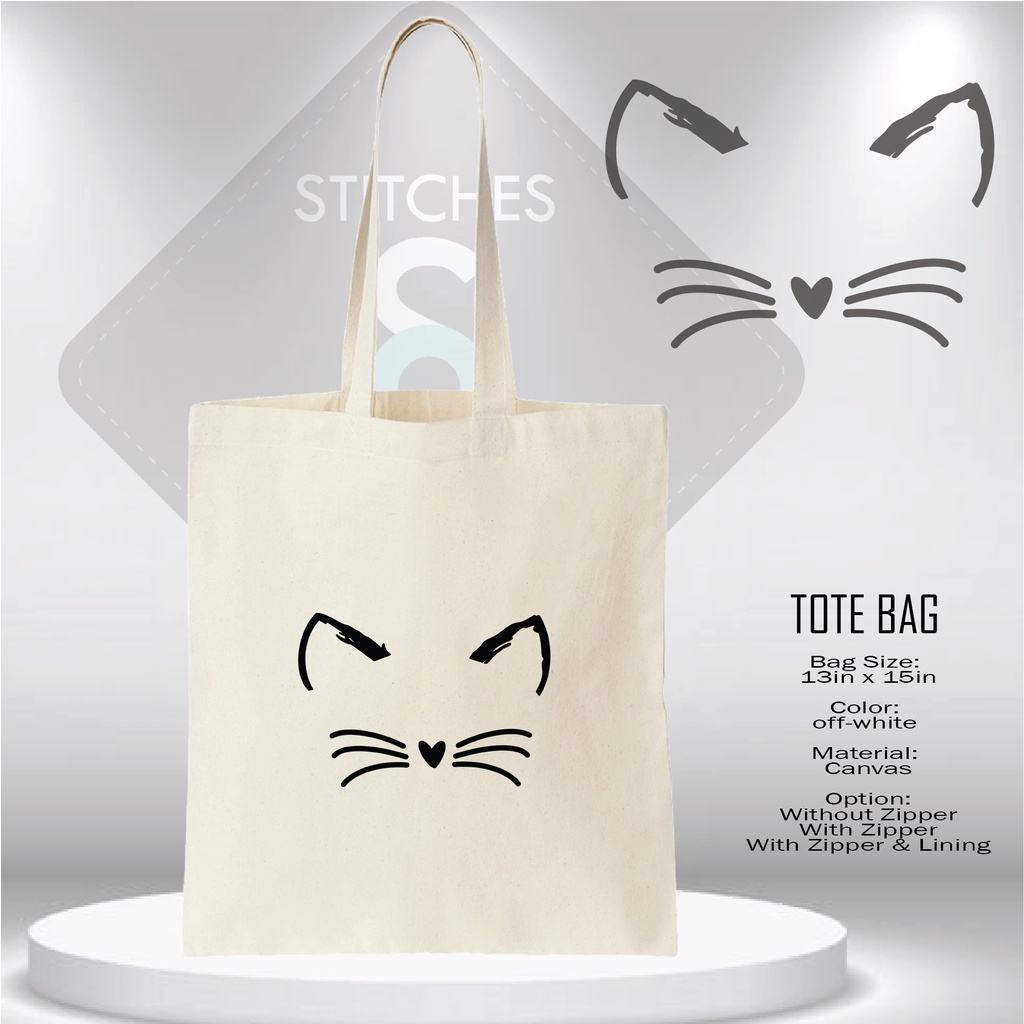 S P Tote Bag Cats 13x15in Canvas Without Zipper With Zipper Shopee Philippines