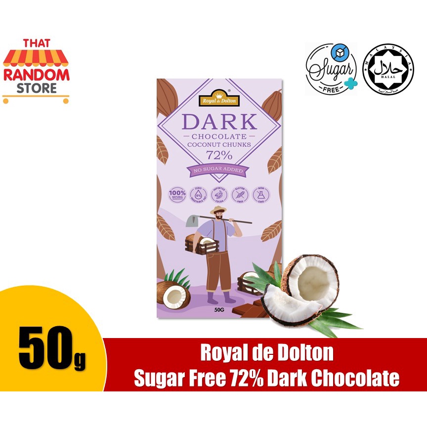 Royal de Dolton Sugar Free Dark Chocolate 72% Cacao (50g) | Shopee ...