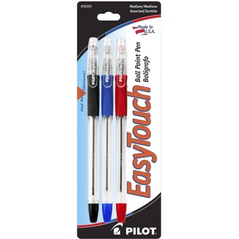 PILOT EasyTouch Ballpoint Stick Pens, Medium Point, Black/Blue/Red Inks ...