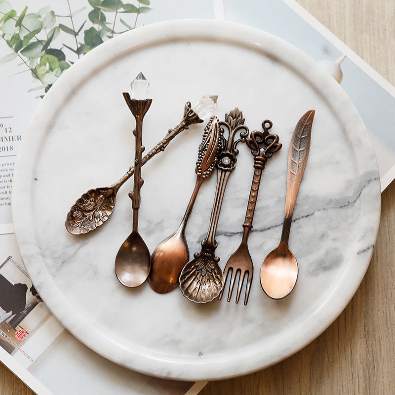 6pcs Vintage Spoons Fork Set Mini Royal Style Golden Shell Fork Metal Carved Coffee Snack Fruit Dessert Fork Teaspoon Shopee Philippines