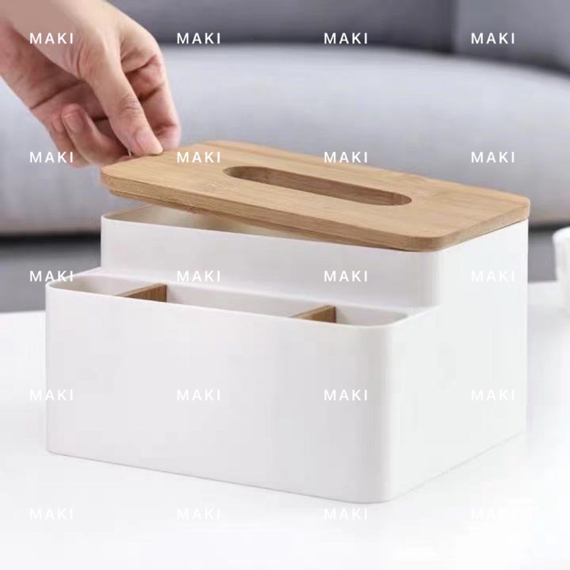 5 grids,tissue holder with storage box, pen holder, organizer, wood