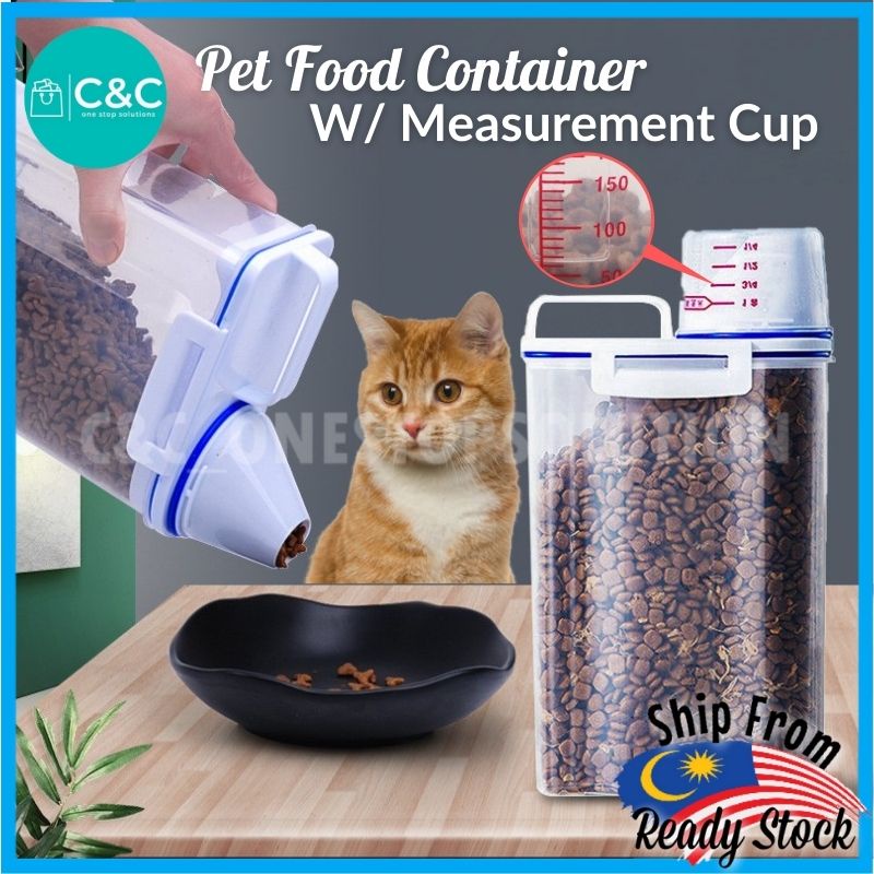 2L Pet Food Container Dry Cat Food Kibbles Cereal Storage Dispenser ...
