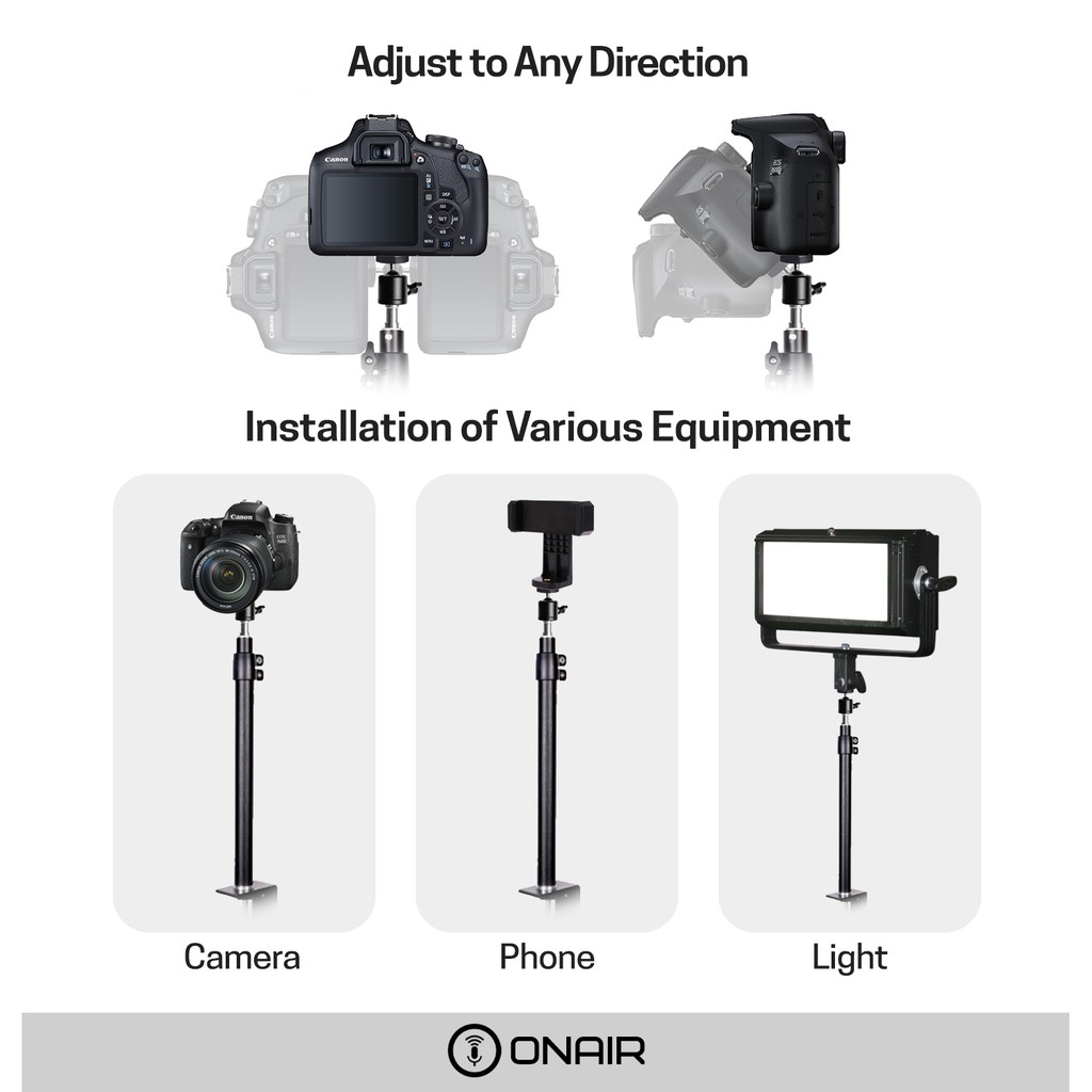 ONAIR Webcam Ring Light DSLR Camera Desktop Stand with C- Clamp and Mini  Ball Mount