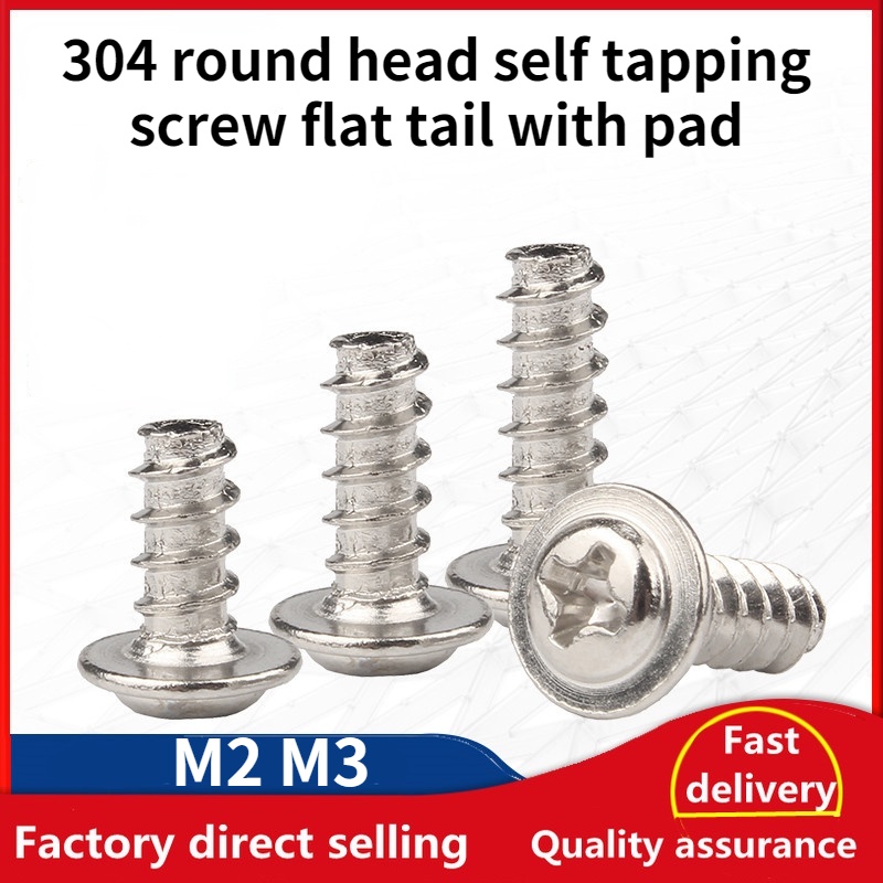 304 stainless steel cross round head flat tail self tapping screw with ...