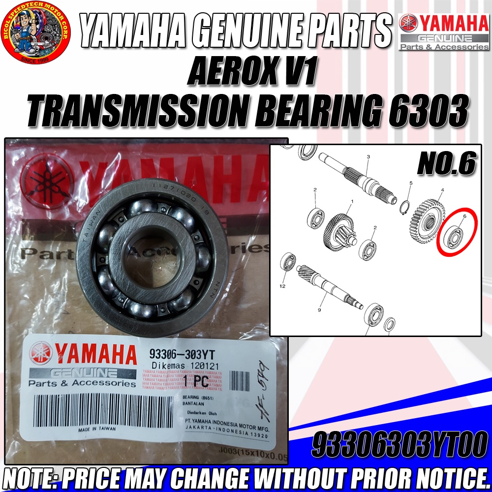 AEROX V1 TRANSMISSION BEARING 6303 (YGP) (GENUINE 93306303YT