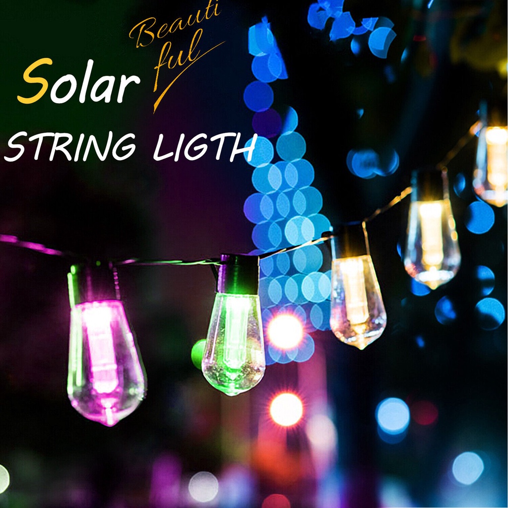 10 LED Solar Powered Edison Bulb String Light Vintage Long Bulb Outdoor ...