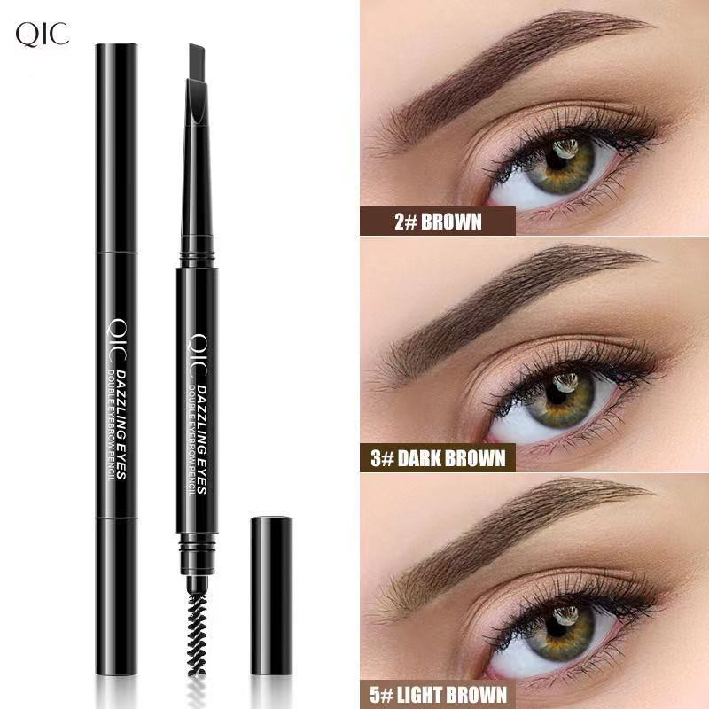 Qic Double Headed Eyebrow Pen Pencil With Brush Water Sweat Proof