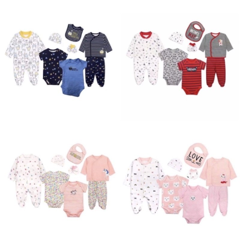 insLittle Angels 8pc Newborn Baby Infant Cotton Mittens Romper Bodysuits Onesies Pants Jumpsuit