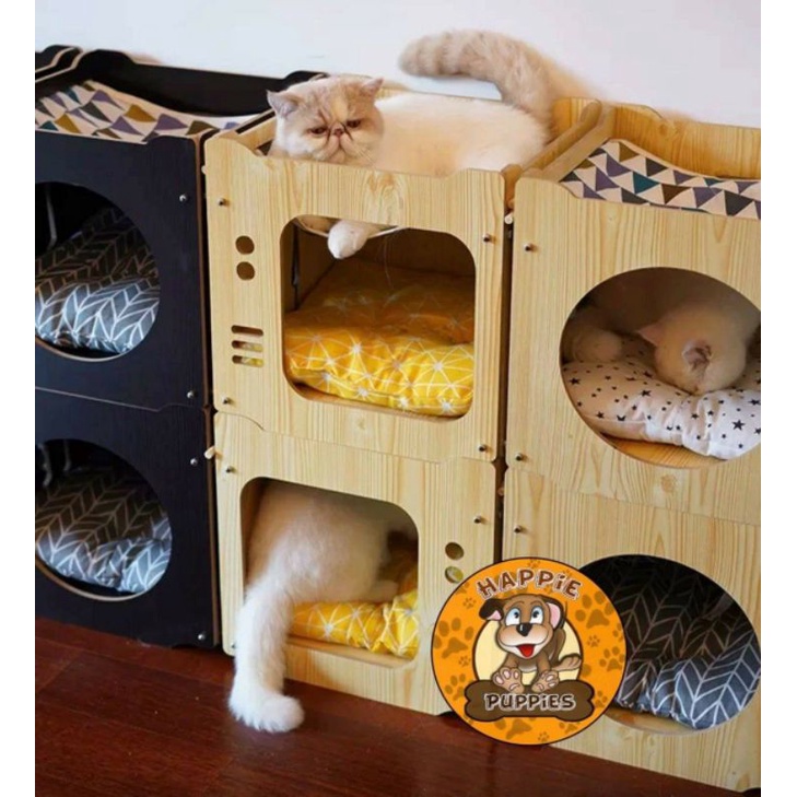Cat Stackable Wooden Box Bed with Hammock | Shopee Philippines