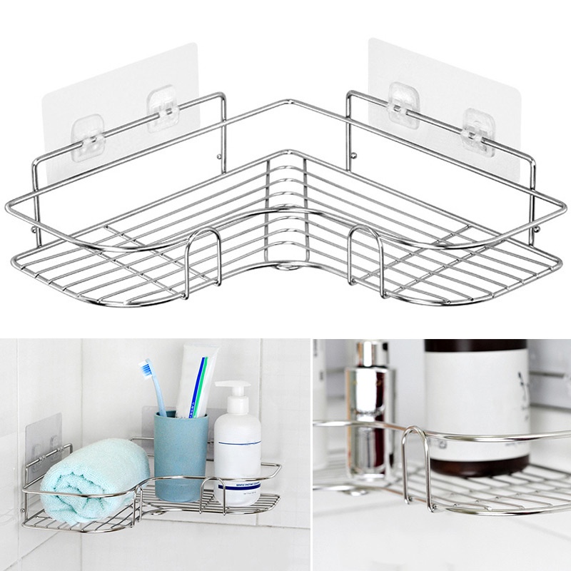 Bathroom Corner Shower Rack Stainless Steel Triangular Shampoo Soap ...