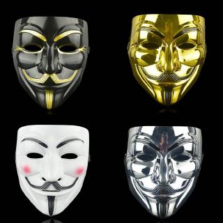 HOODED Anonymous Hacker V for Vendetta Halloween Mask White Chrome Black  Gold