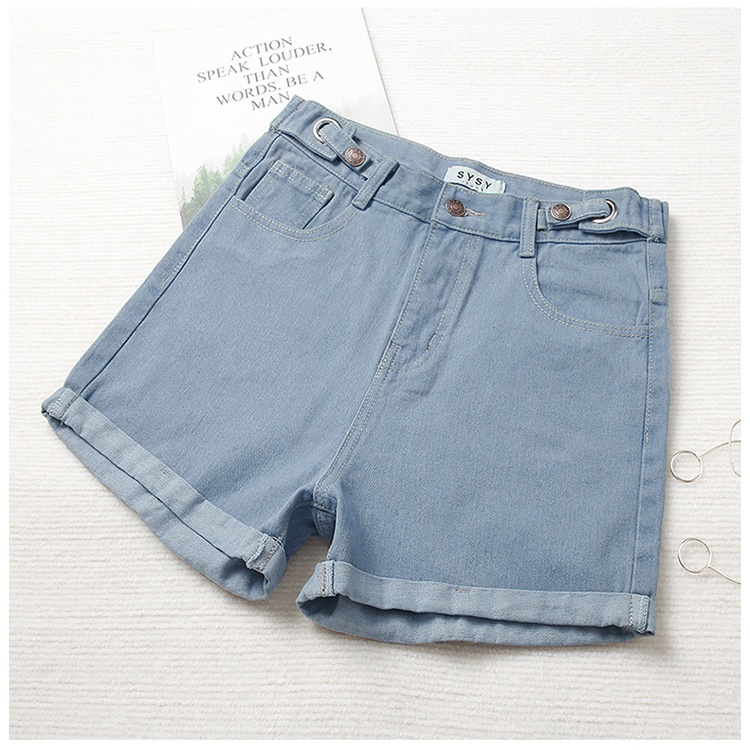 Kpop fashion high-waisted denim maong shorts jeans loose slim folded ...