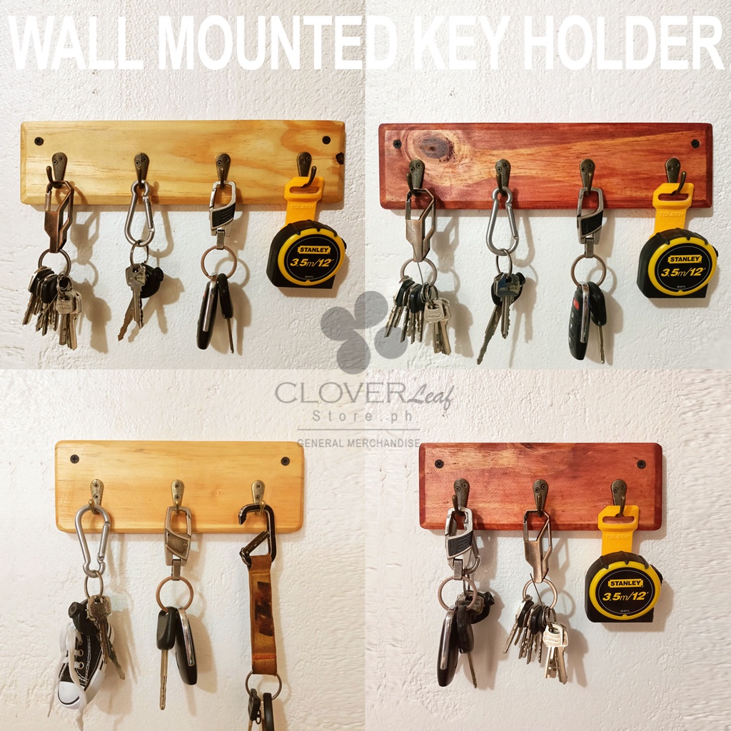 key holder 3 / 4 & 6 hooks, wall mounted, made of fine solid wood, light Varnish & Mahogany