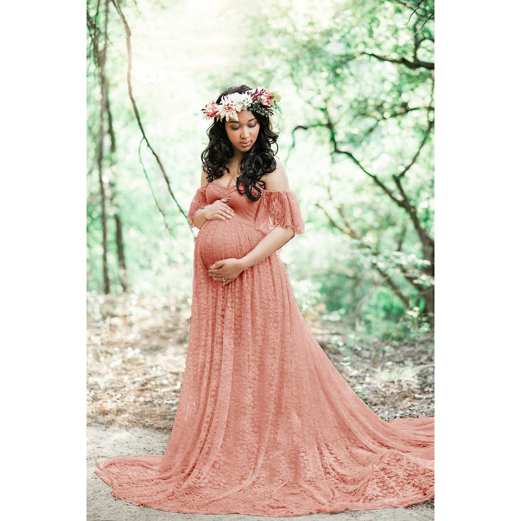 Women Lace Pregnant Tail Short sleeved One Piece Long Skirt Photography One Piece Skirt Maternity Dresses Photoshoot Shopee Philippines