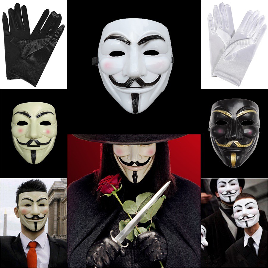 Mask + Gloves Hagger Mustache Guy Fawkes From V for Vendetta Party with ...