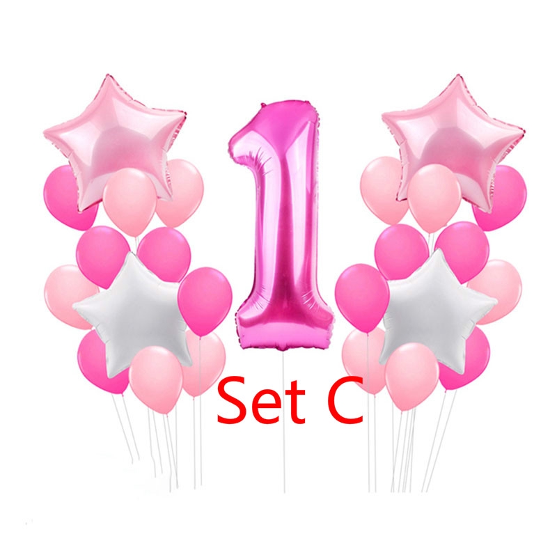 1set boy girl 1st birthday balloons blue pink foil Balloon baby first ...