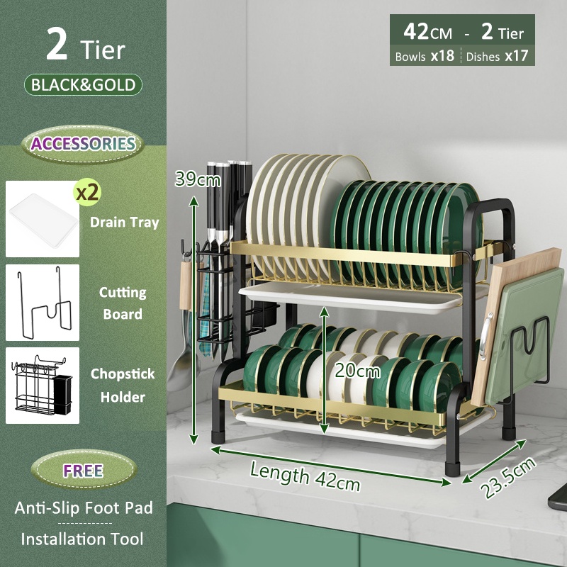 GSlife 2/3-Tier Dish Drainer Dish Drying Rack Countertop Plate