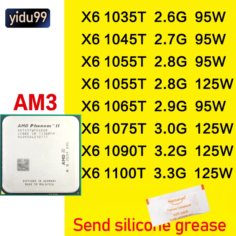 AMD AM3 phenom X6 1035T 1045T X6 1055T 1065T 1075T X6 1090T 1100T AM3