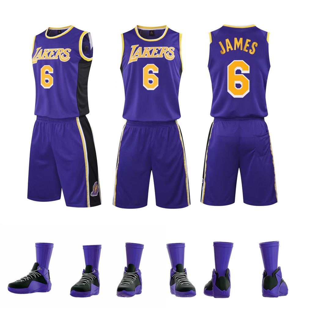 Cosplayshow Lakers Basketball Jersey Number 6 LeBron James Man 2 Pieces Short Sleeve for Adults and Kids 2023