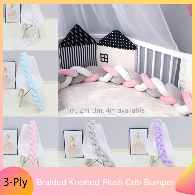 3Ply Braided Knotted Plush Baby Bed Bumper Cushion, Infant Crib Bumper