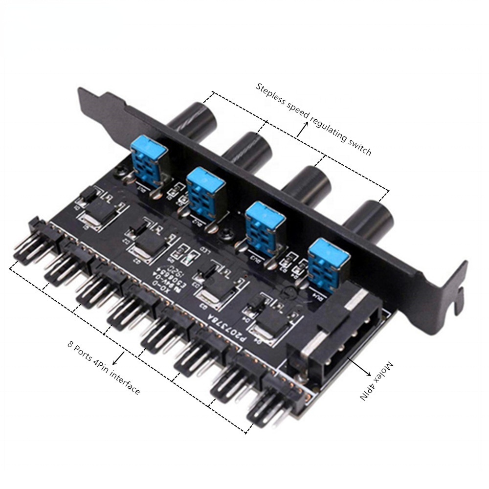 8 Channel DC 12V 4Pin PWM Fan Hub Temperature Speed Controller with 4 ...