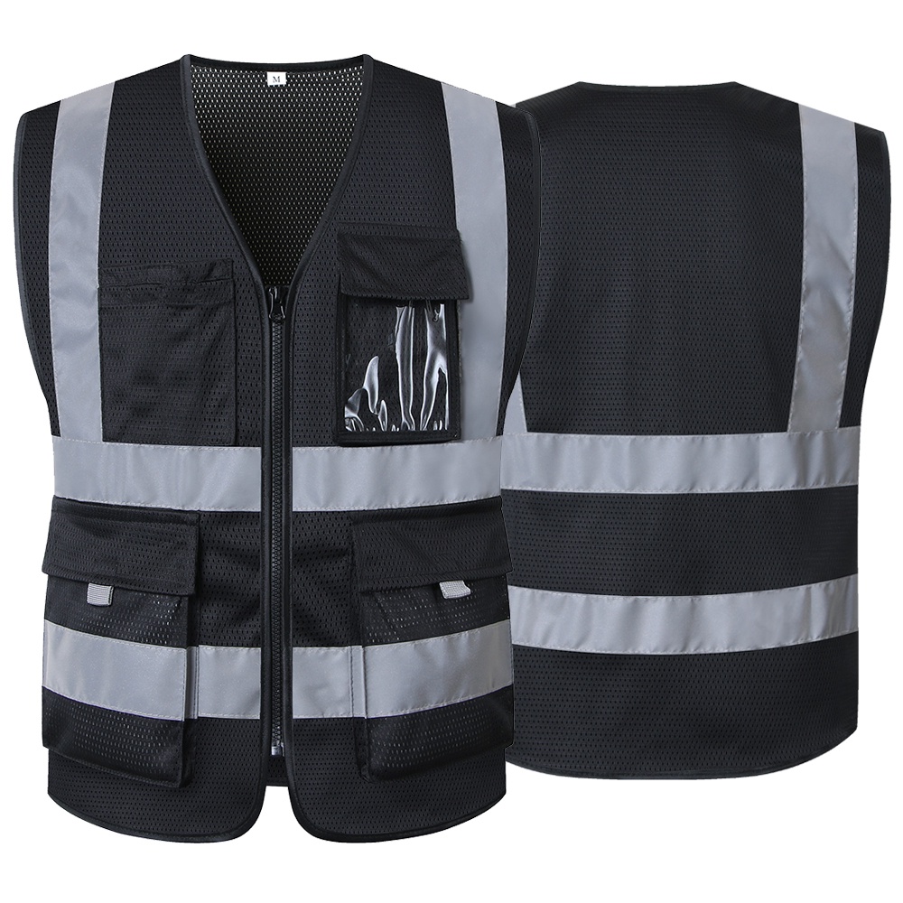 Mesh Black Safety Vest Reflective With Pockets And ZipperHigh
