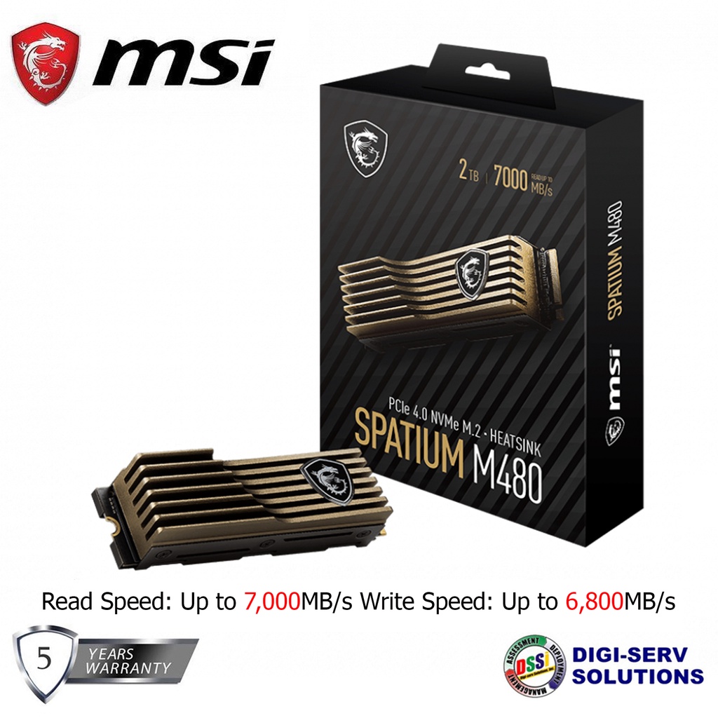 MSI Spatium M480 PCIe 4.0 NVMe M.2 2TB Internal SSD with 