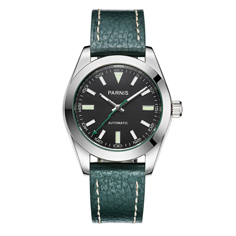 Parnis Watch Men 40mm Mechanical Sapphire Crystal Casual Leather