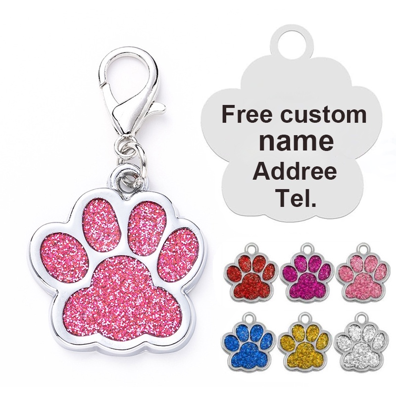 Personalized Dog Cat Tags Custom Pet Id Tag Pet Collar Paw Glitter ...