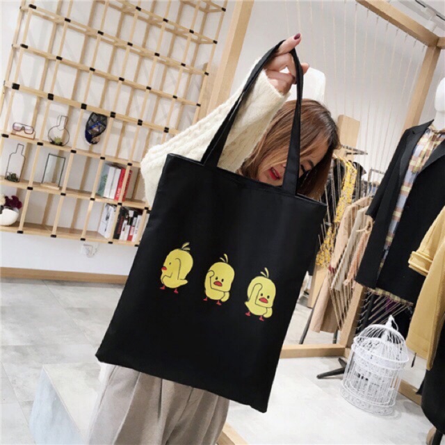 Casual Bag Kpop fashion CHICKS Korean black tote bags canvas