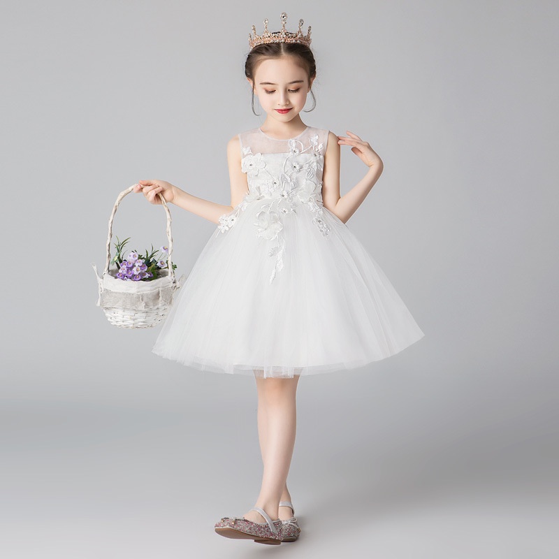 Summer Kids Dress Elegant White Christening Evening Wedding Gown Flower ...