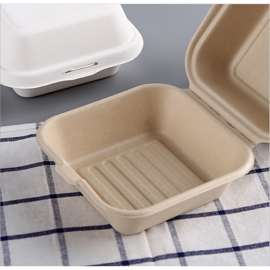 [PER 5 pcs] 450ml Clamshell Burger Box/Cake Box Sugarcane Bagasse Pulp ...