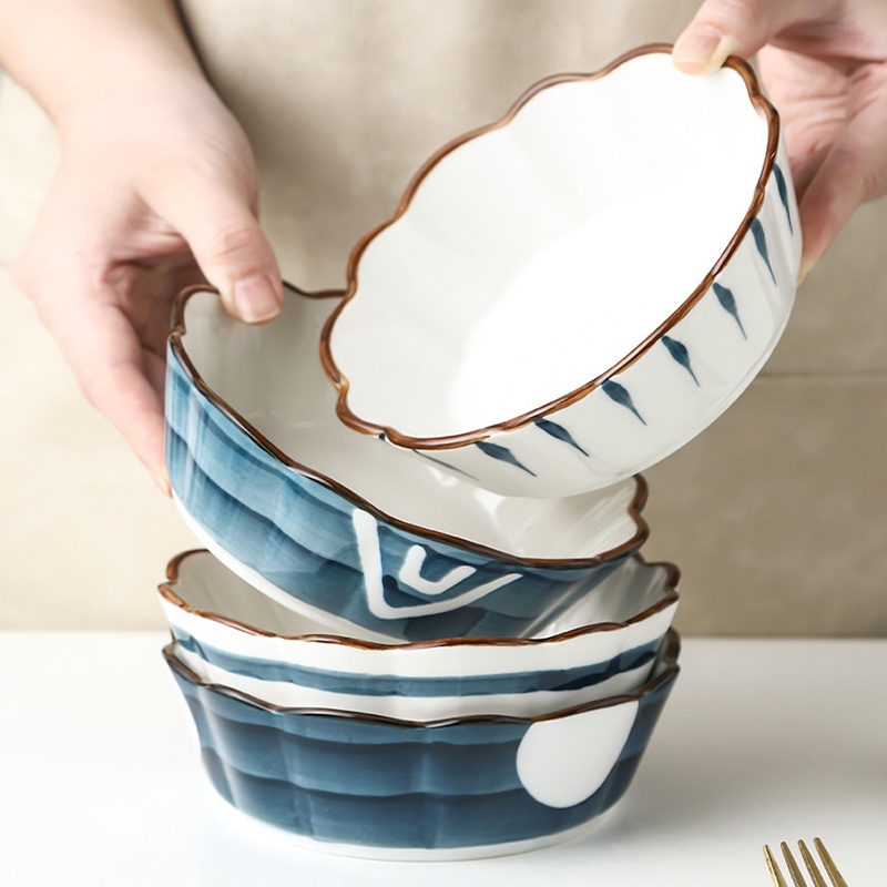 Dailyhome Japanese Ceramic Salad Dessert Bowl Soup Snack Floral Shape ...