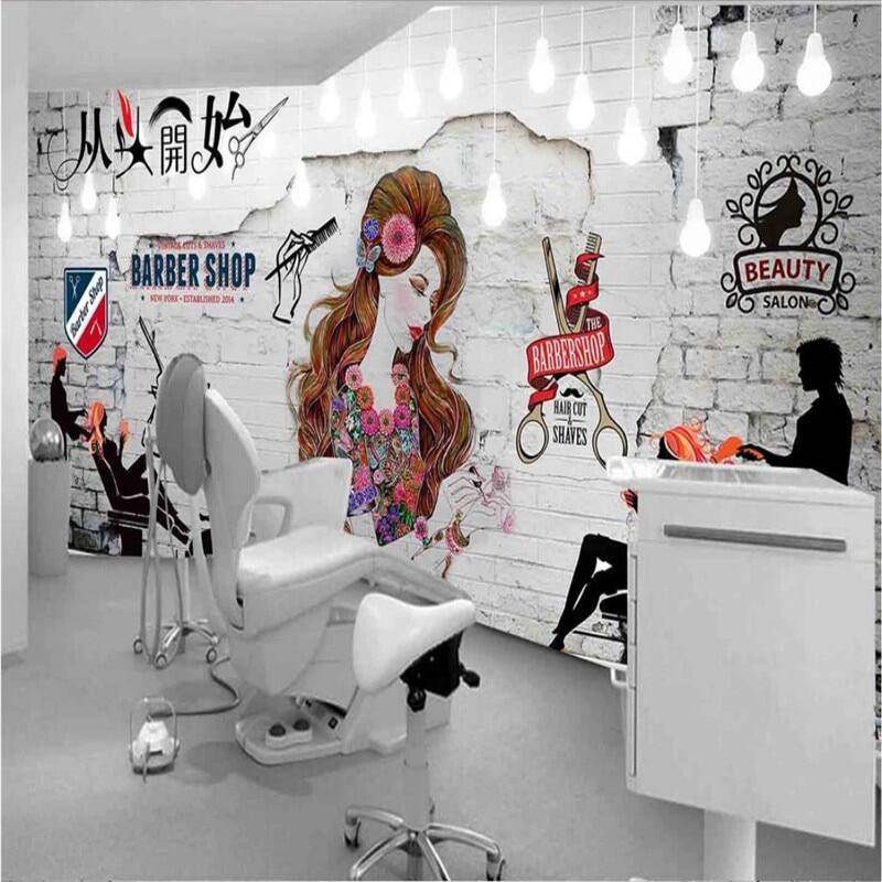 Retro Hair Salon Background Wallpaper Mural for Hairdressing Barber