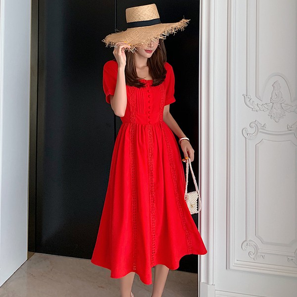 sachin and babi light blue dress Flamingo Comfortable Fit Red Floral Pattern Zero Sleeve Cotton V-Neck Midi  Length Summer Casual Dress- Trendyol